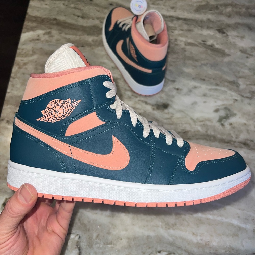 Air Jordan 1 Woman’s Dark Teal, pink size 12 NEVER WORN W/Box